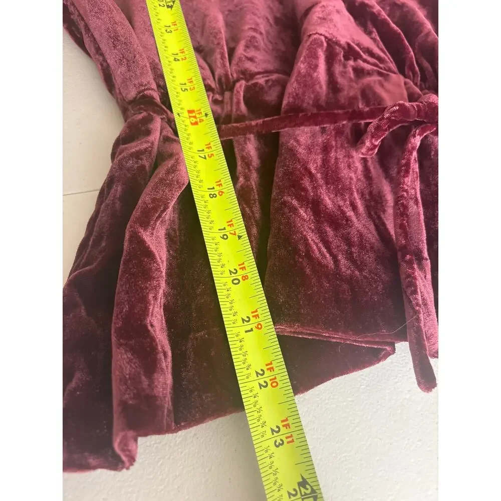 J.Crew Burgundy Velvet Wrap Style Peplum Top Tie Waist Long Sleeve Size 4